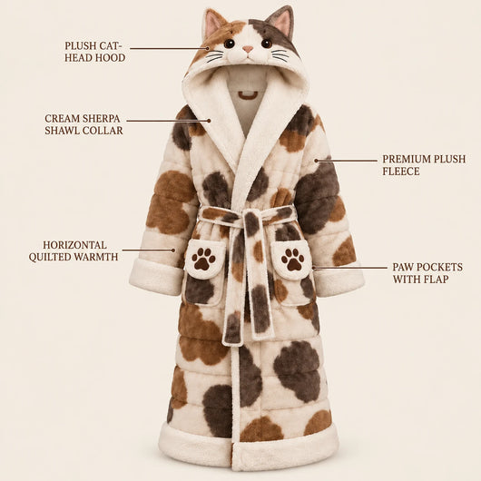 CatRobe in Brown Calico with feature callouts