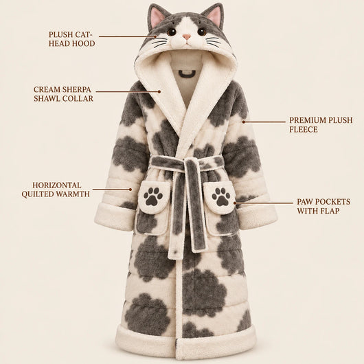 CatRobe in Grey and White with feature callouts