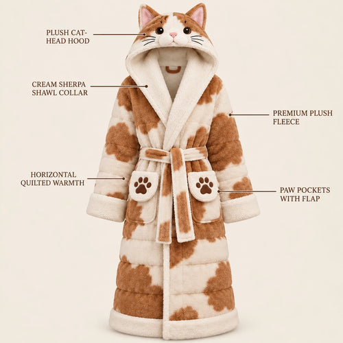 Heated CatRobe™ – Plush Cat-Head Hooded Robe