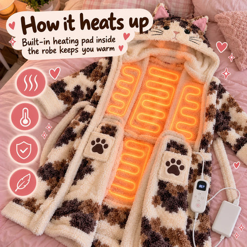 Heated CatRobe™ – Plush Cat-Head Hooded Robe